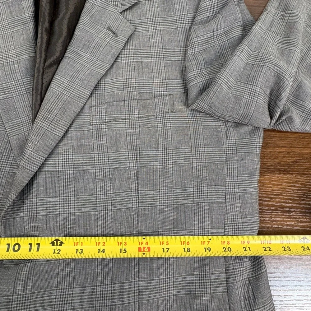 Alfani 44L Blazer Grey Glen‎ Plaid Wool Linen Blend Sport Coat 2 Button Jacket